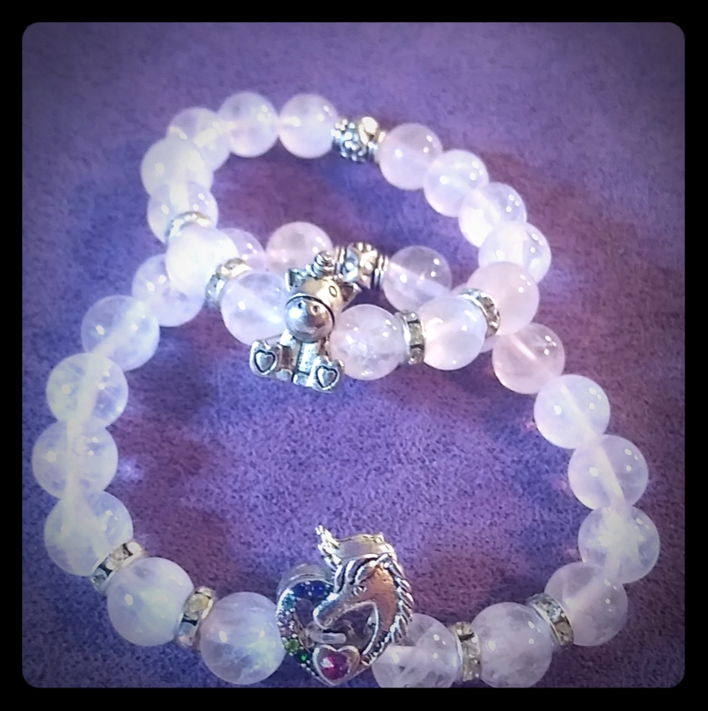Mother & Daughter Rose Quartz Unicorn Bracelets